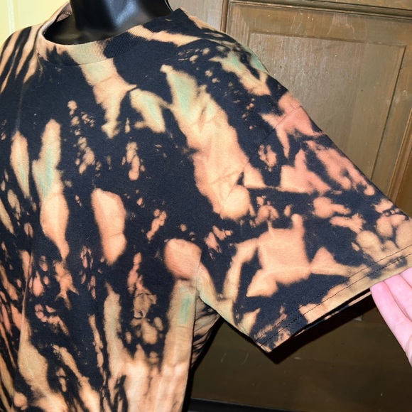 ⭐️Gildan Reverse Tie Dye Black & Tan Short Sleeve Shirt Size L Custom Made - Picture 8 of 12